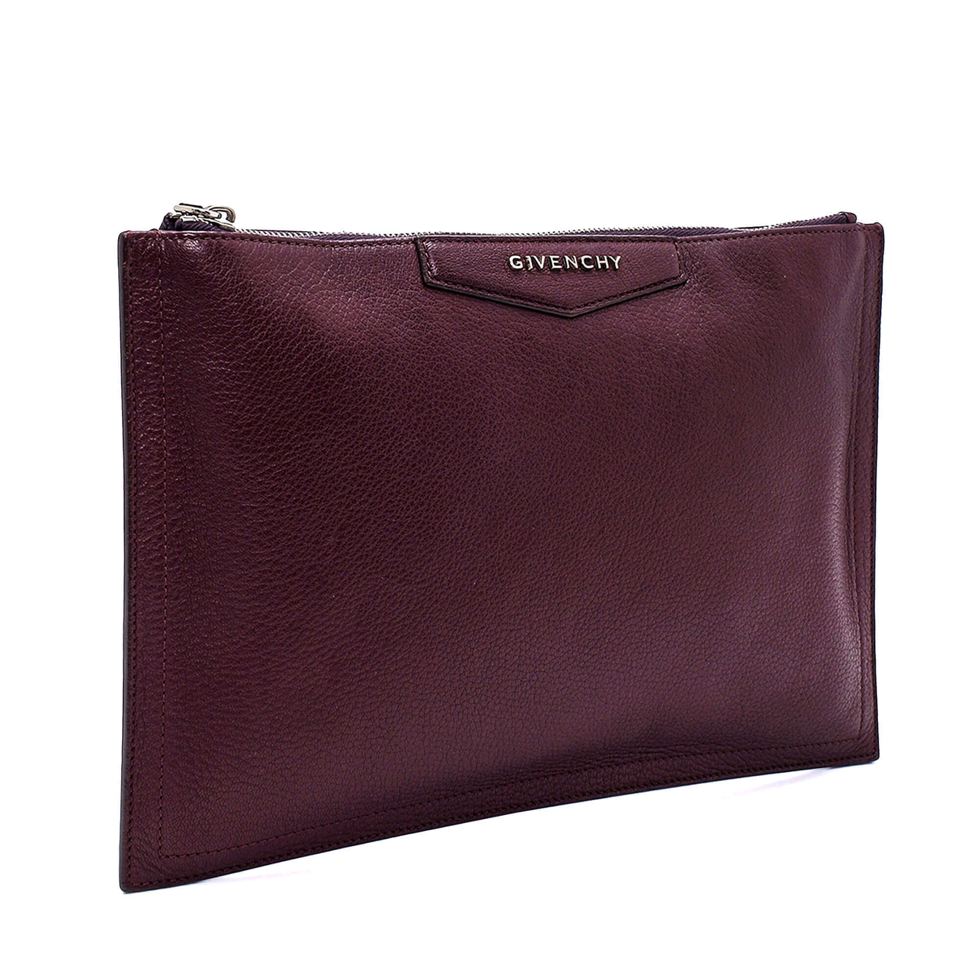 Givenchy - Burgundy Grained Leather Zipped Antigona Clutch 